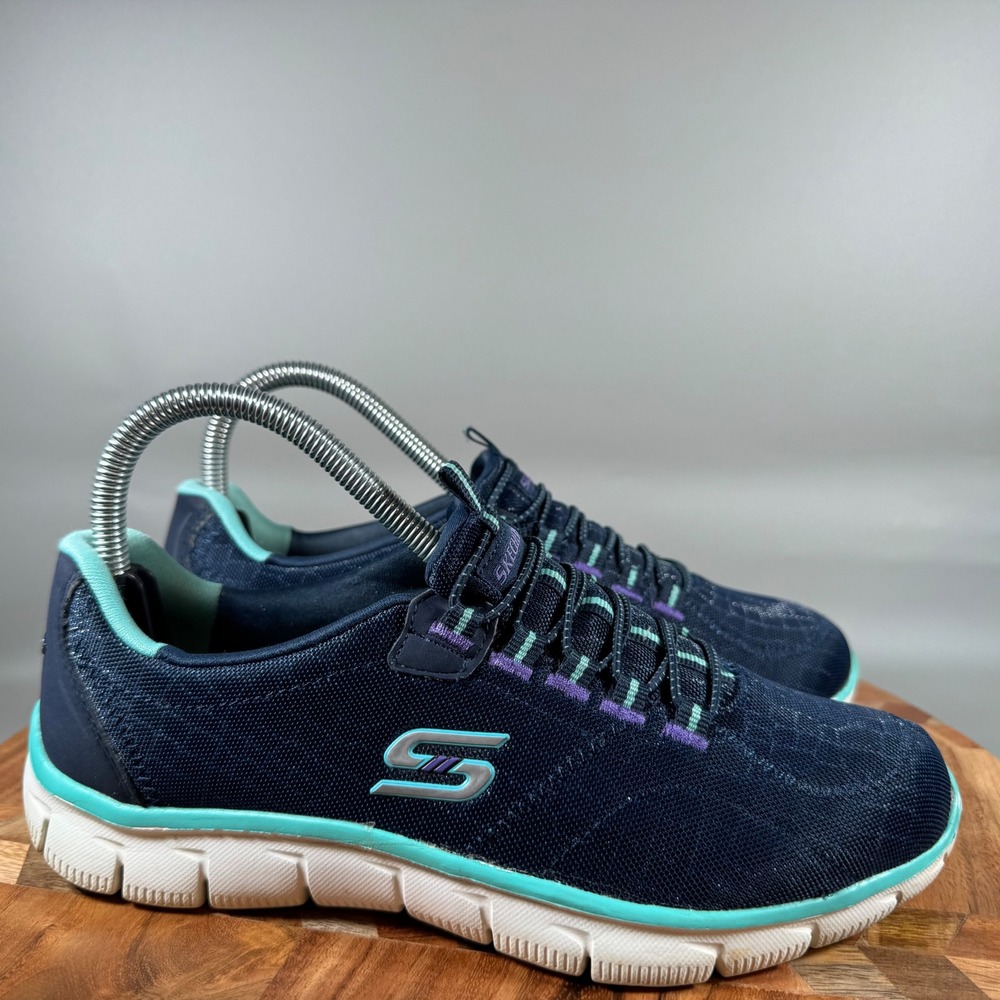 Skechers Empire Rock Around Womens 7 Navy‎ Blue Teal Memory Foam Sneakers Shoes